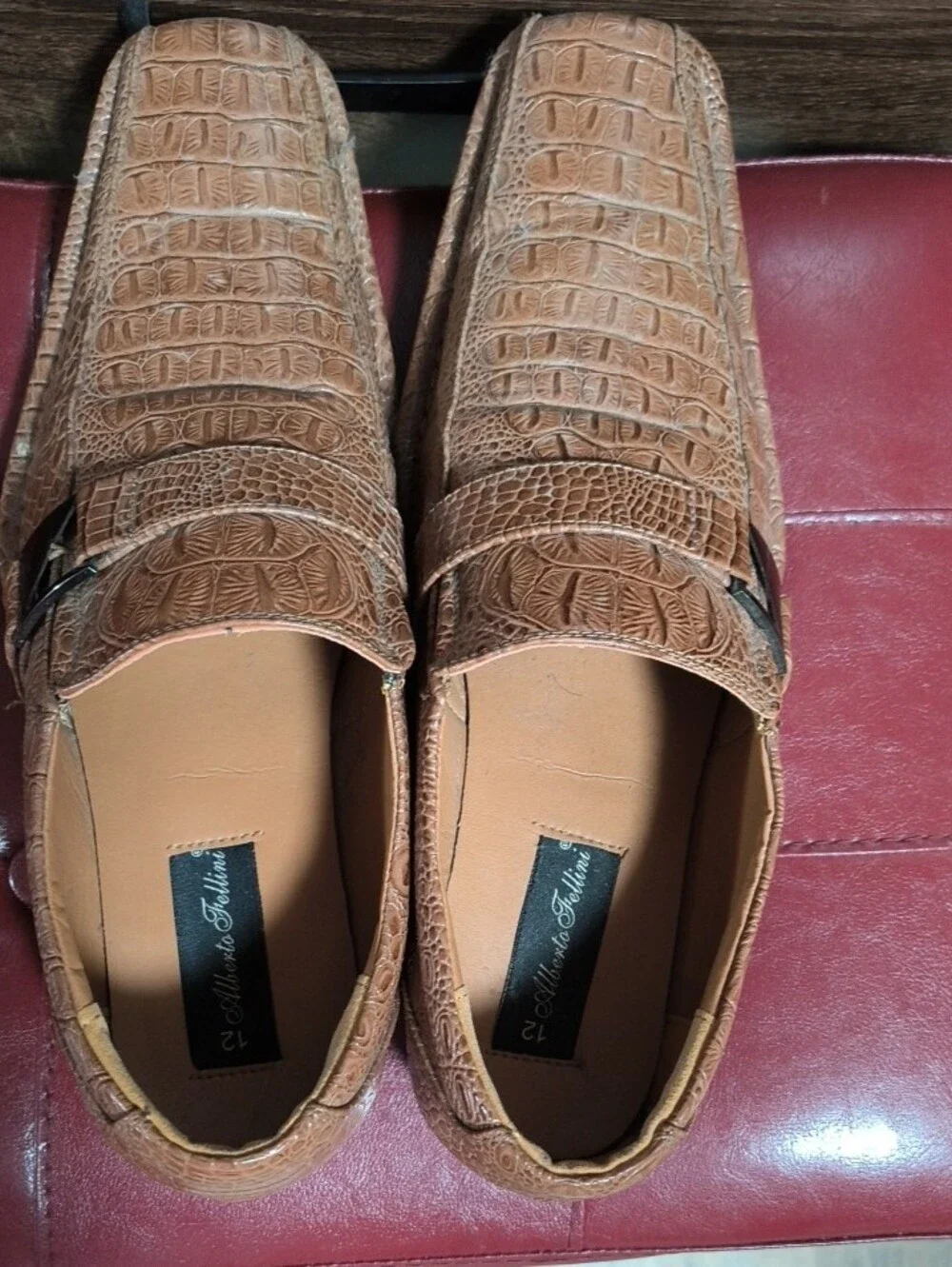 Alberto Fermani Tan Croc-Embossed Slip-On Loafers with Buckle